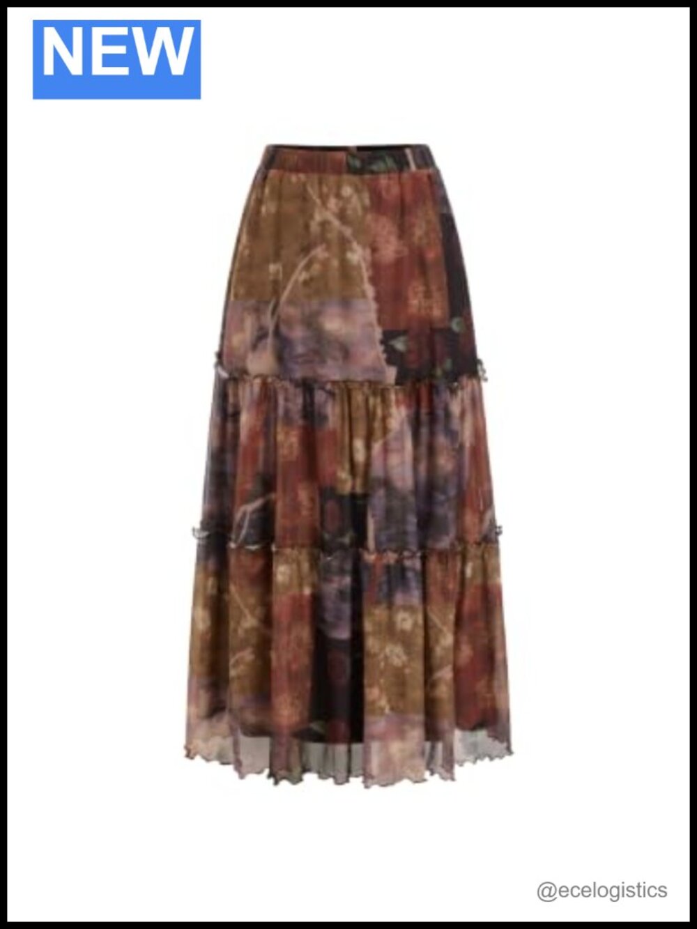 Flowy Boho Floral Maxi Skirt with Pockets Tiered Long Skirt